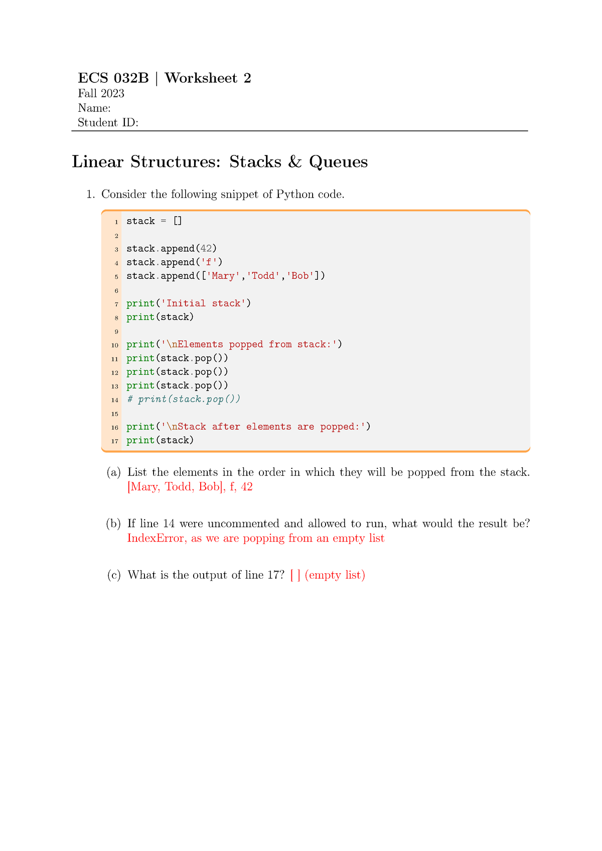 ECS32B Worksheet 2 Solutions - ECS 032B | Worksheet 2 Fall 2023 Name ...