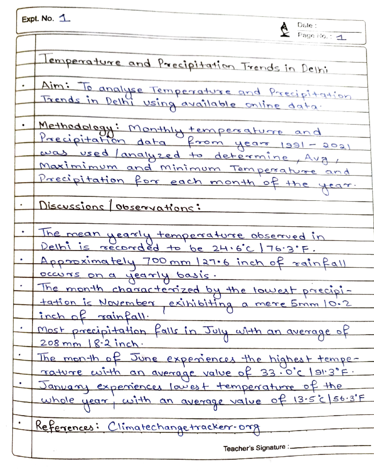 EVS Practical File - very helpful - Expt. No. 1. ####### lemperature ...