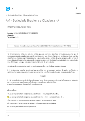 Av1 - AV1 Sociedade Brasileira E Cidadania, Faculdade Unopar ...