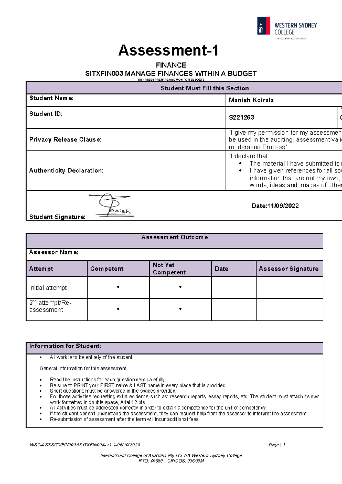 Manish Koirala S221263 Sitxfin 003-004 Assessment Task-1 V1 ...