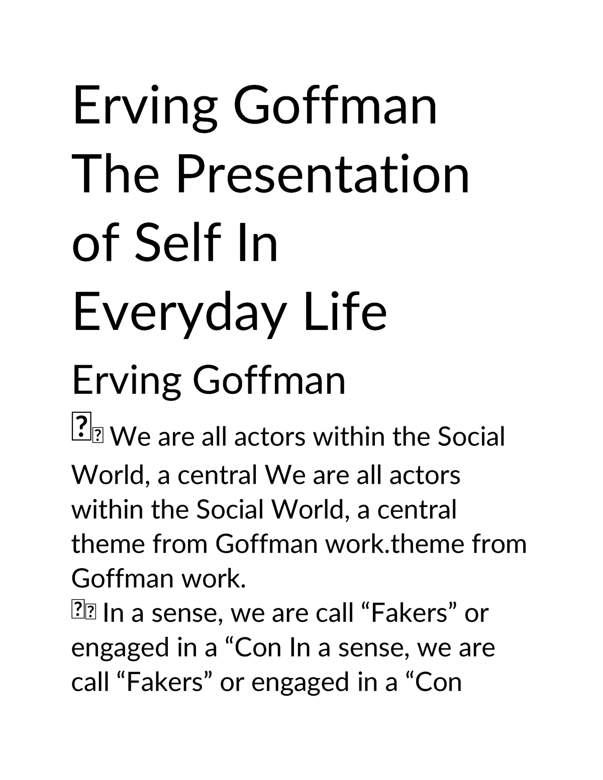presentation of everyday life goffman summary