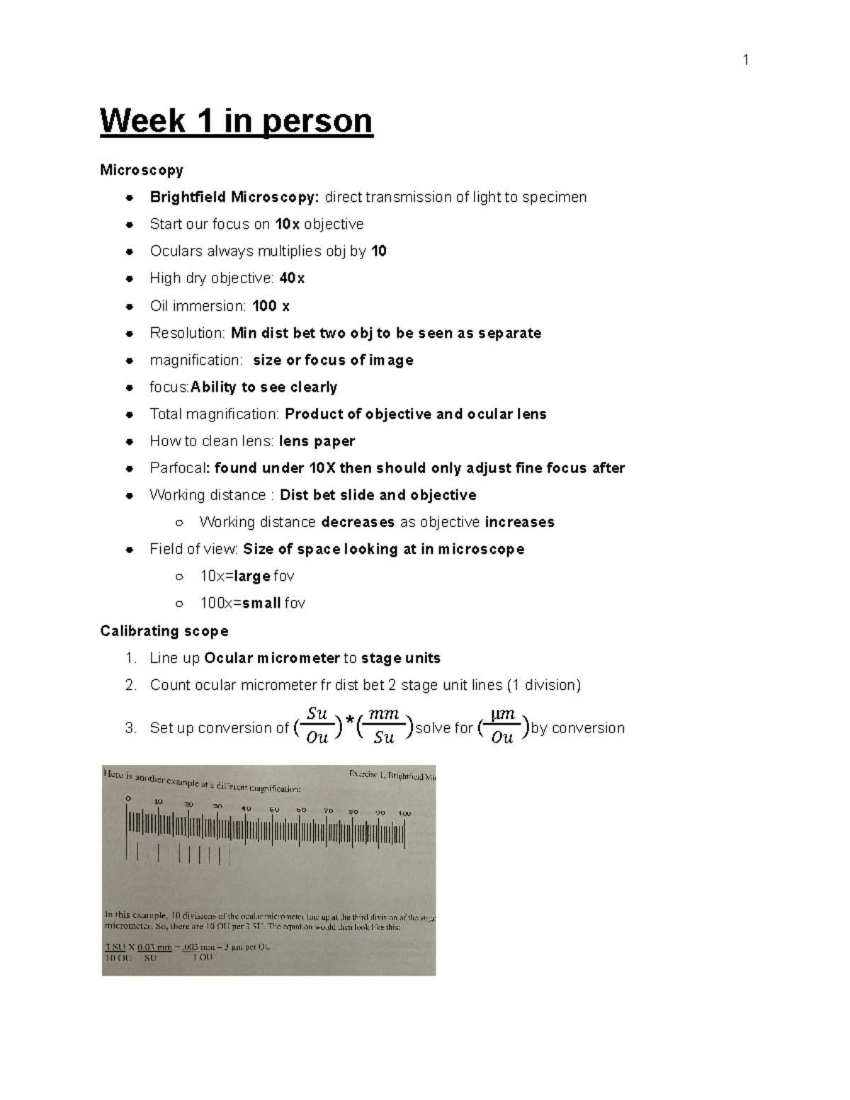 Micro lab final study guide Week 1 in person Microscopy Brightfield