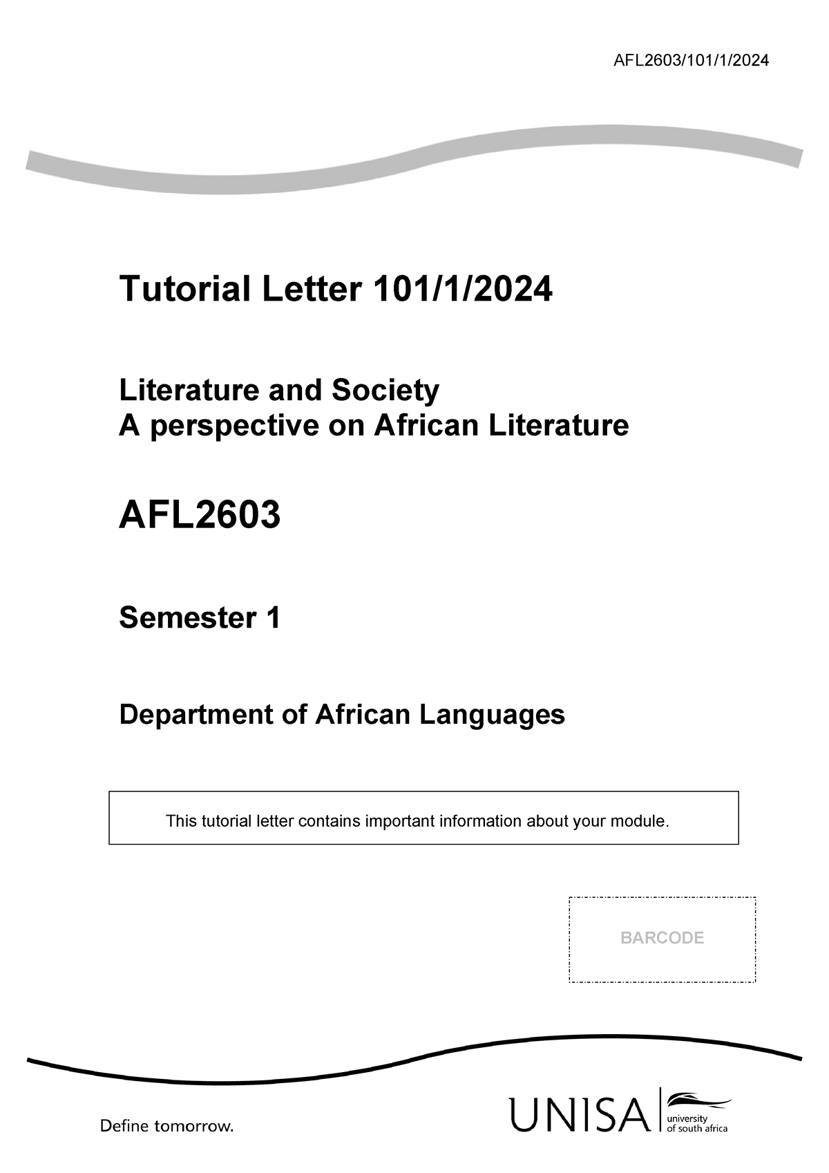 101 2024 1 B - AFL2601 TUTORIAL WORK - Tutorial Letter 101/ 1 / 2024 ...