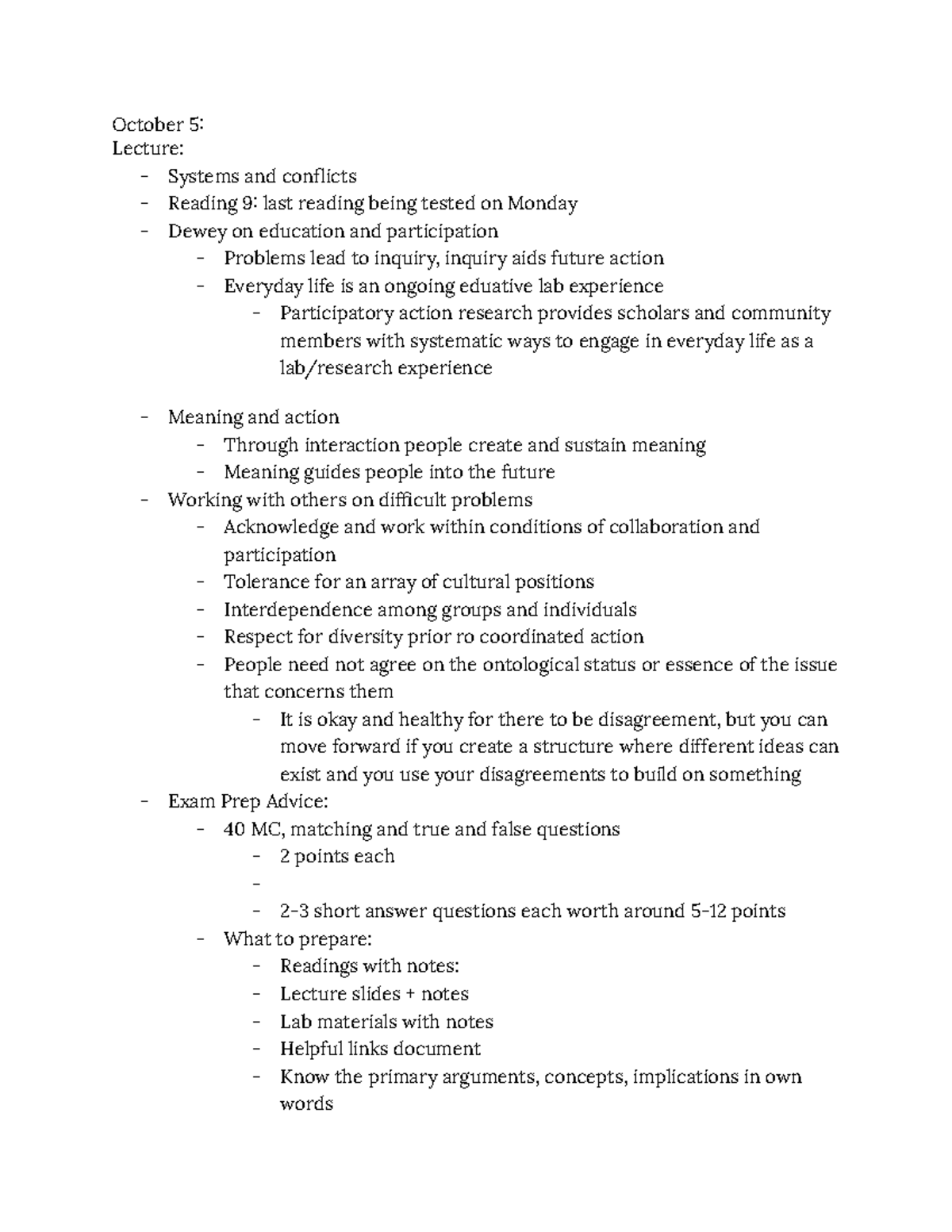 Oct 5 - discussion notes hod 1250 - October 5: Lecture: - Systems and ...