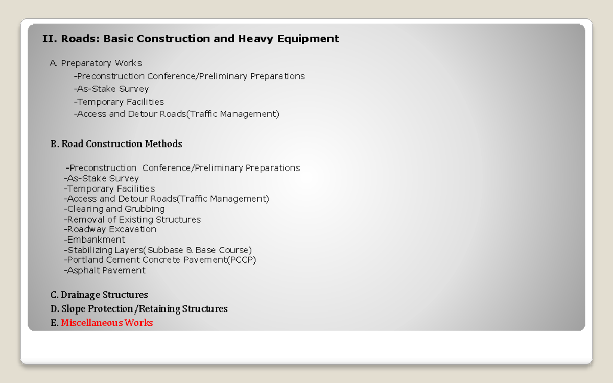 CE43-5 - shsjdhd - II. Roads: Basic Construction and Heavy Equipment A ...