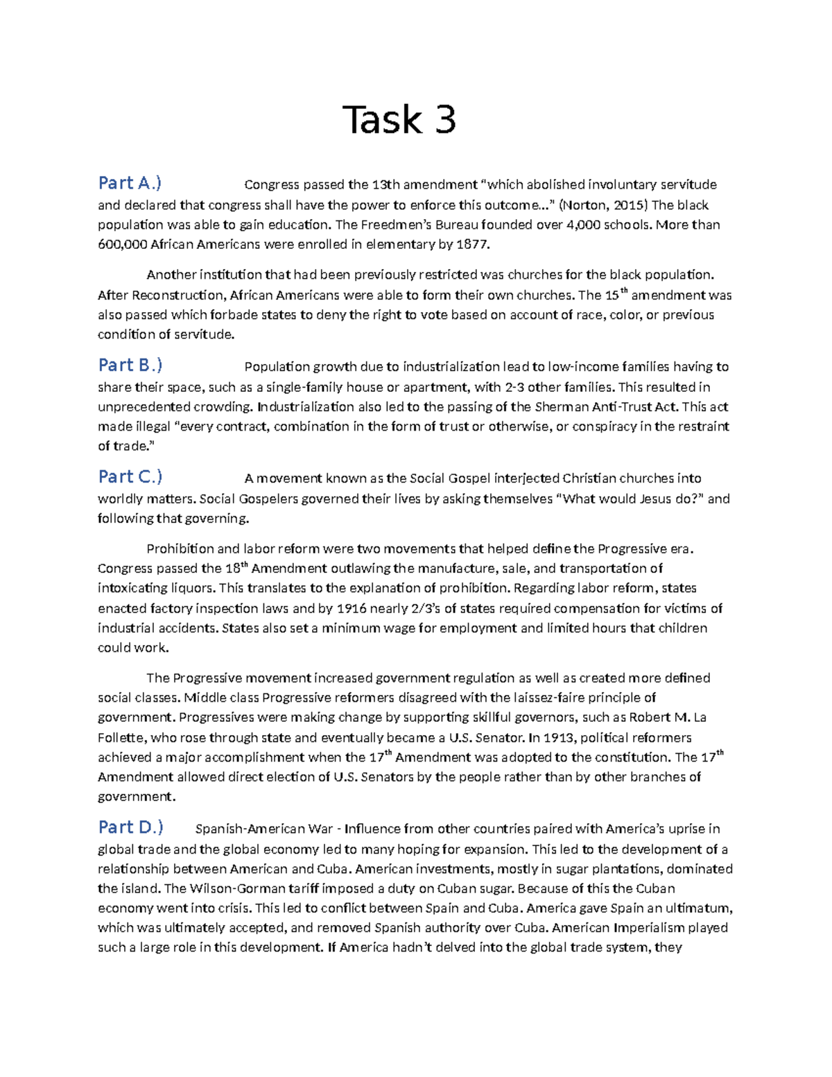 US History task 3 - passed first try - Task 3 Part A.) Congress passed ...