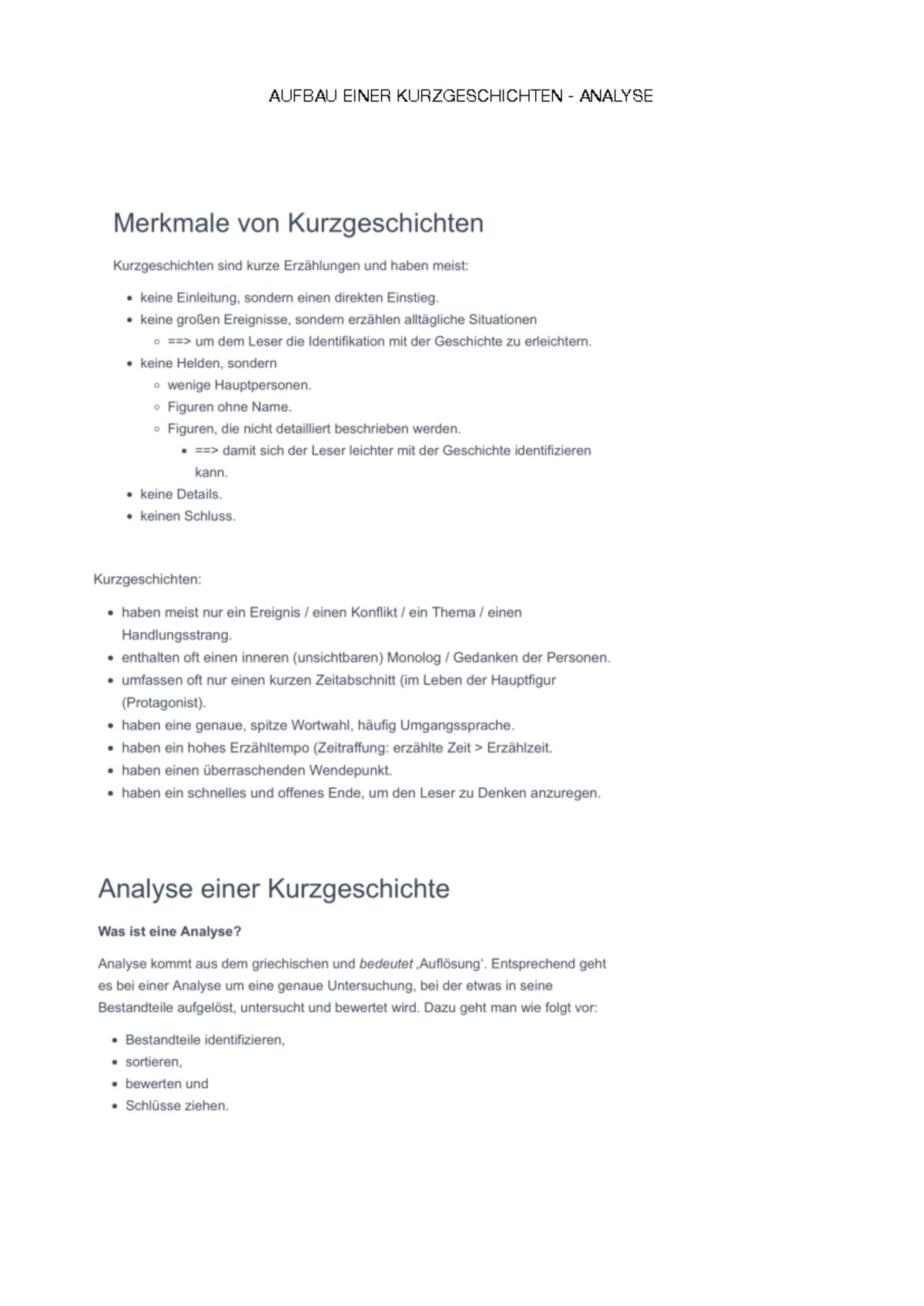 Wie Schreibt Man Eine Kurzgeschichten Analyse PDF Aufbau einer Kurzgeschichten-Analyse - German Language - AUFBAU