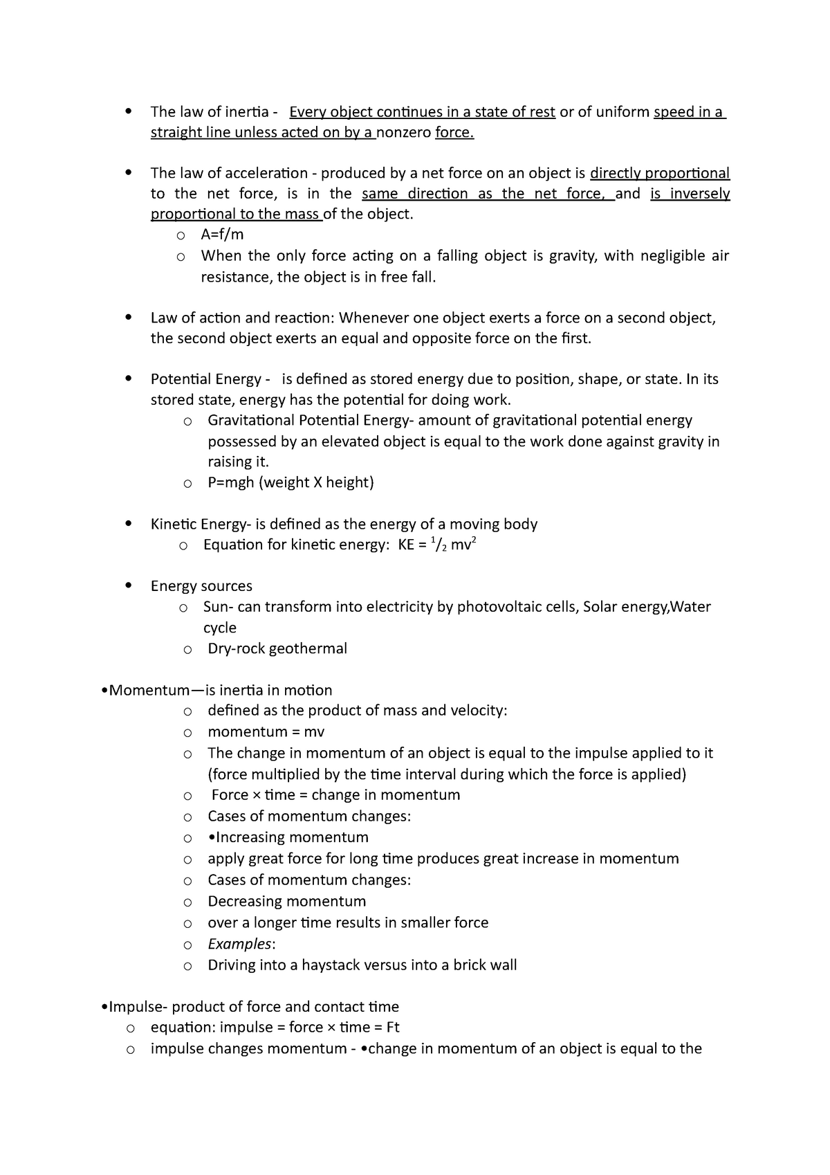 PHYSICS NOTES - The law of inertia - Every object continues in a state ...