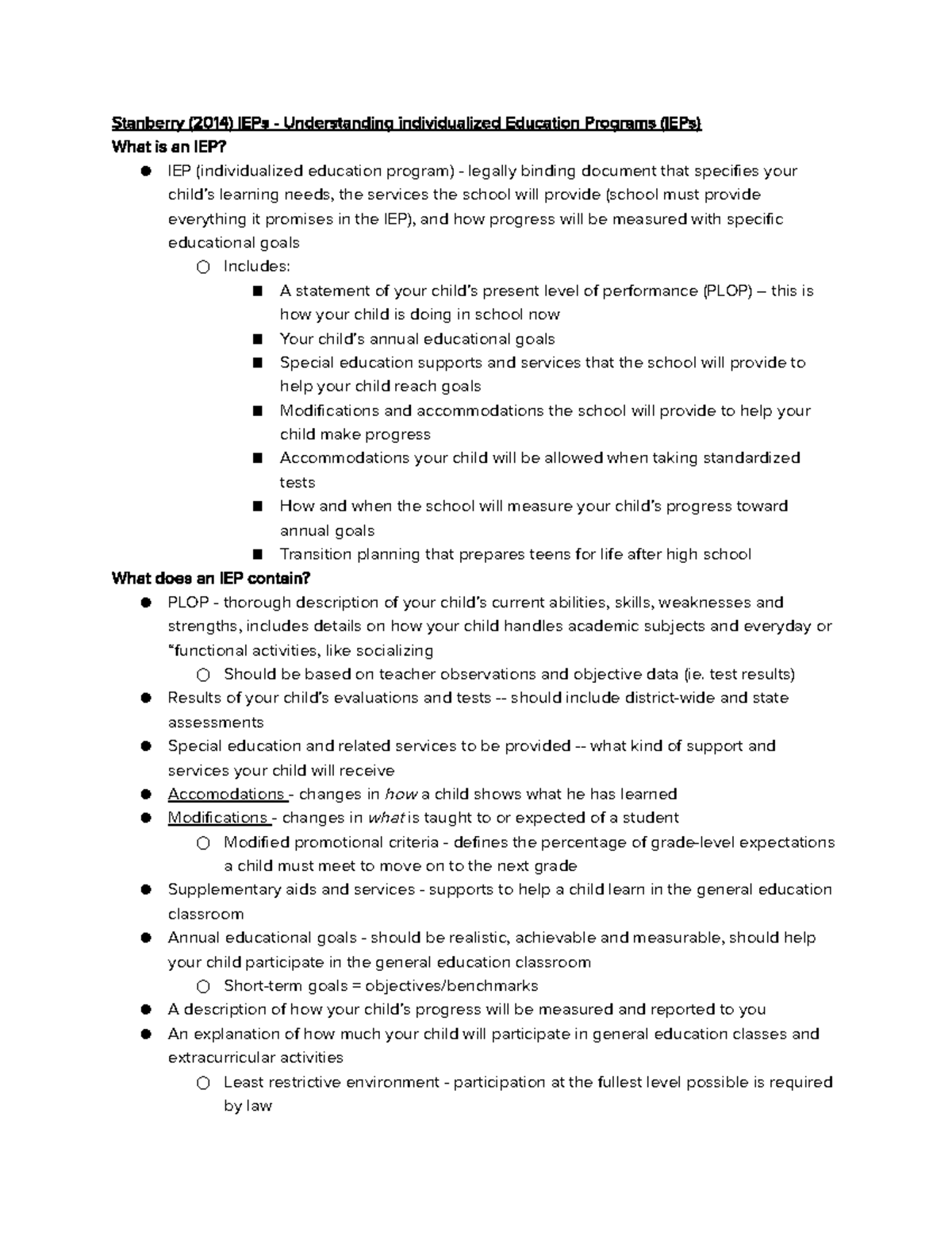 Reading Notes - Stanberry ( 2014 ) IEPs - Understanding Individualized ...