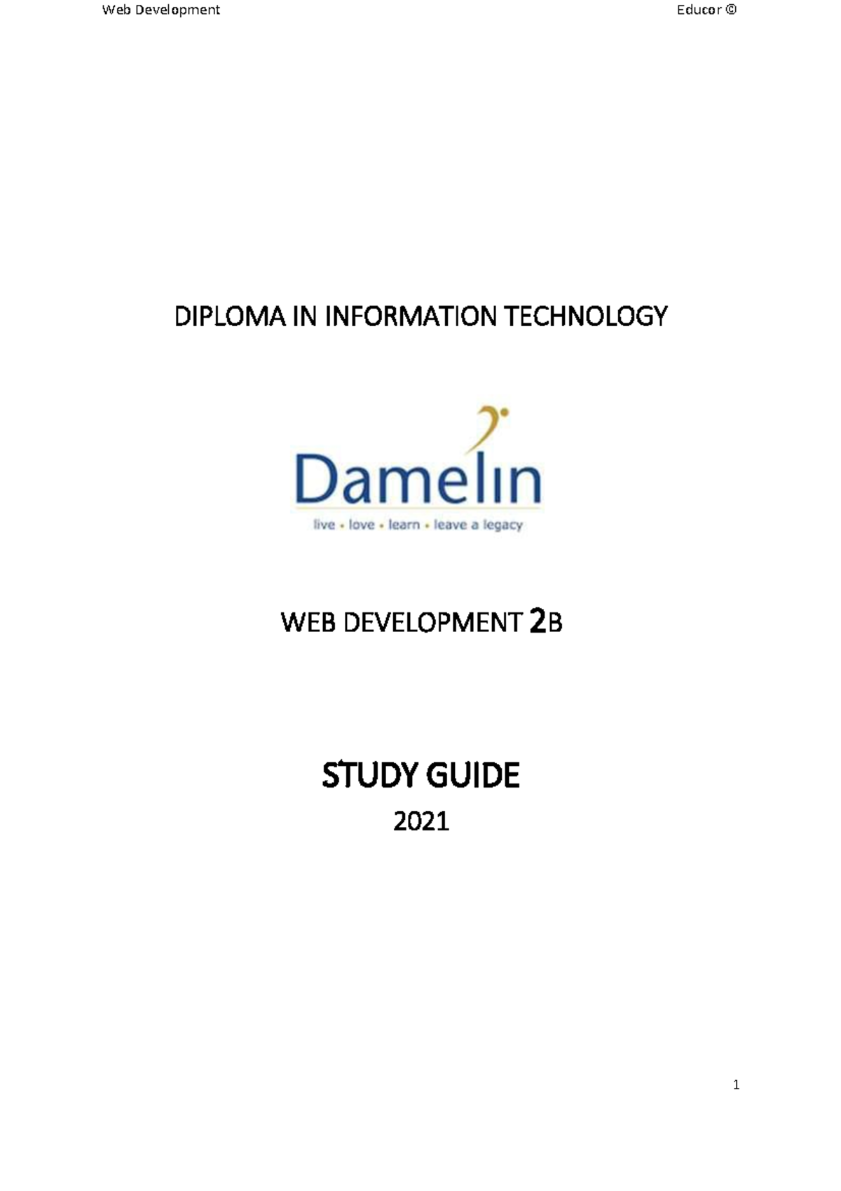 Web Development 2B - P-0987Y6T5YRDEFCGHBJKL;' - DIPLOMA IN INFORMATION ...