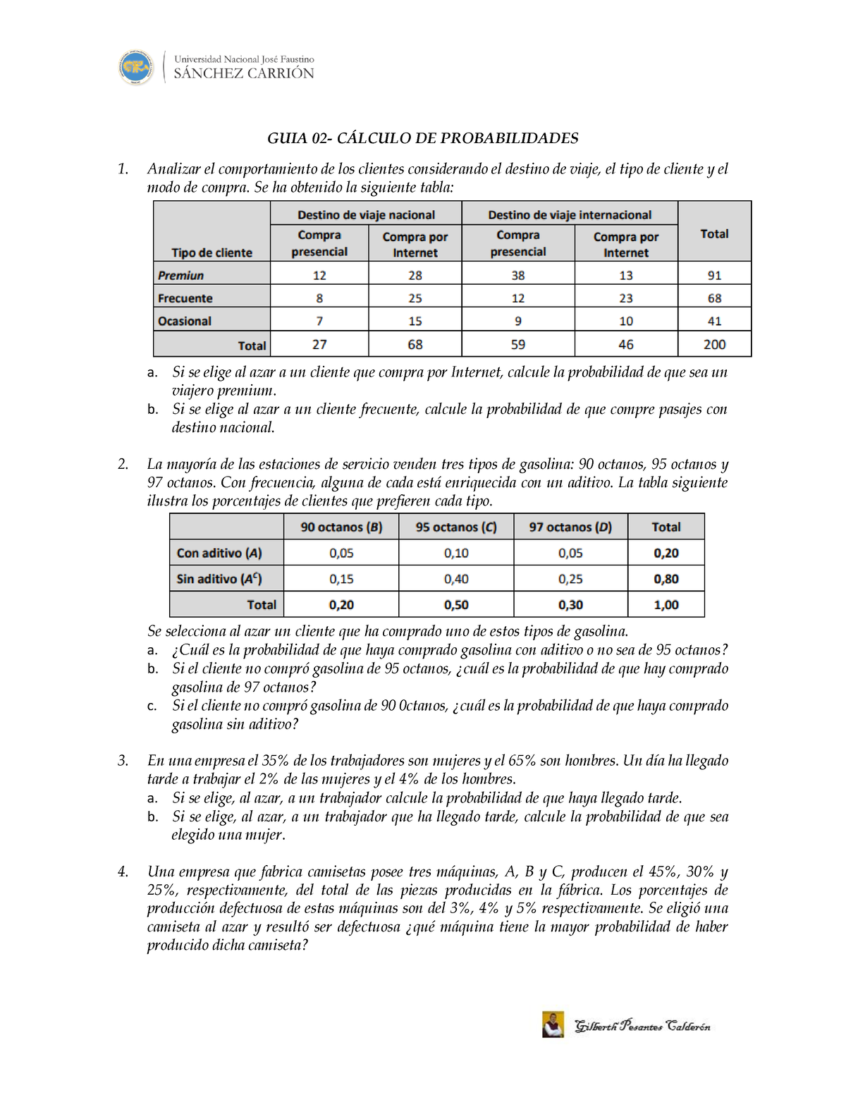 GUIA 02 - Probabilidades - GUIA 02- C¡LCULO DE PROBABILIDADES Analizar ...