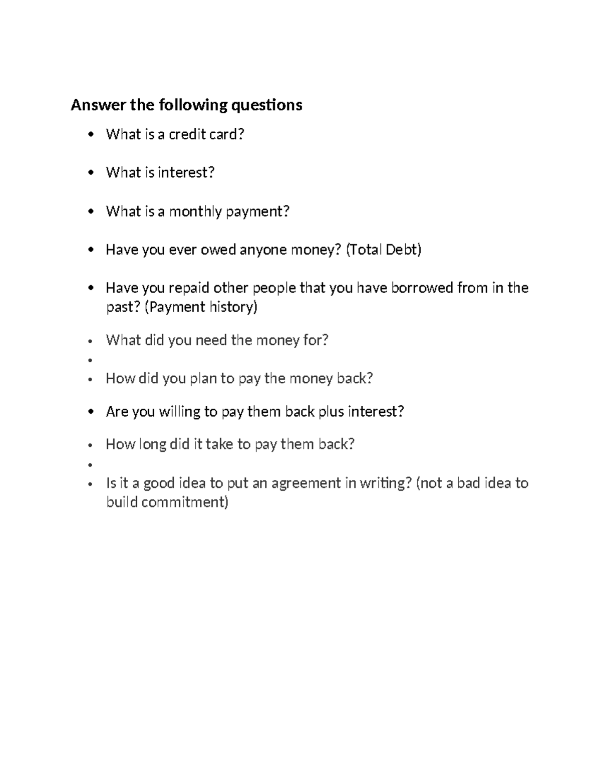 Credit card questions 1-10-18 - Answer the following questions What is ...