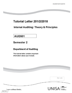 101 2024 3 B - AUE2601/101/3/ Tutorial Letter 101/ 3 / 2024 Auditing ...