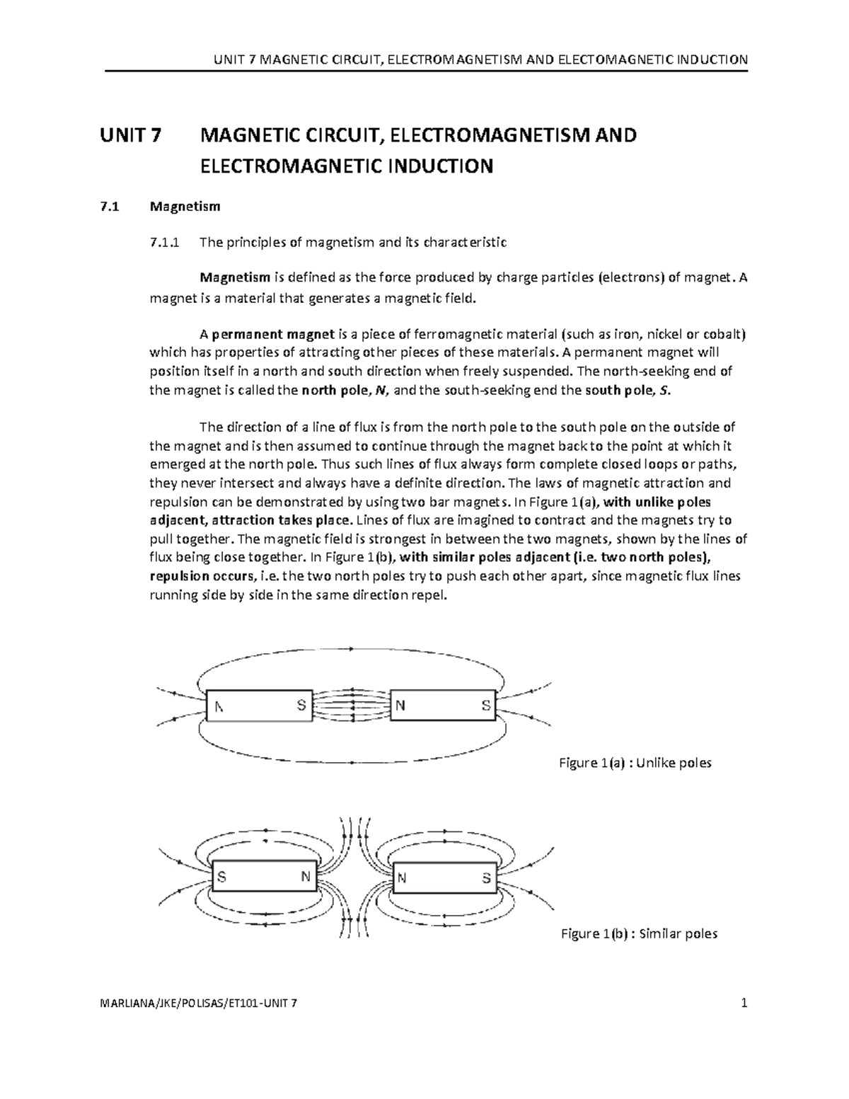 Unit-7 magnetic circuit - UNIT 7 MAGNETIC CIRCUIT, ELECTROMAGNETISM AND ...