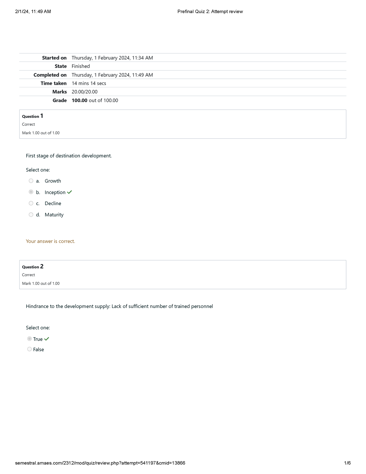 Prefinal Quiz 2 Attempt review - Started on Thursday, 1 February 2024 ...