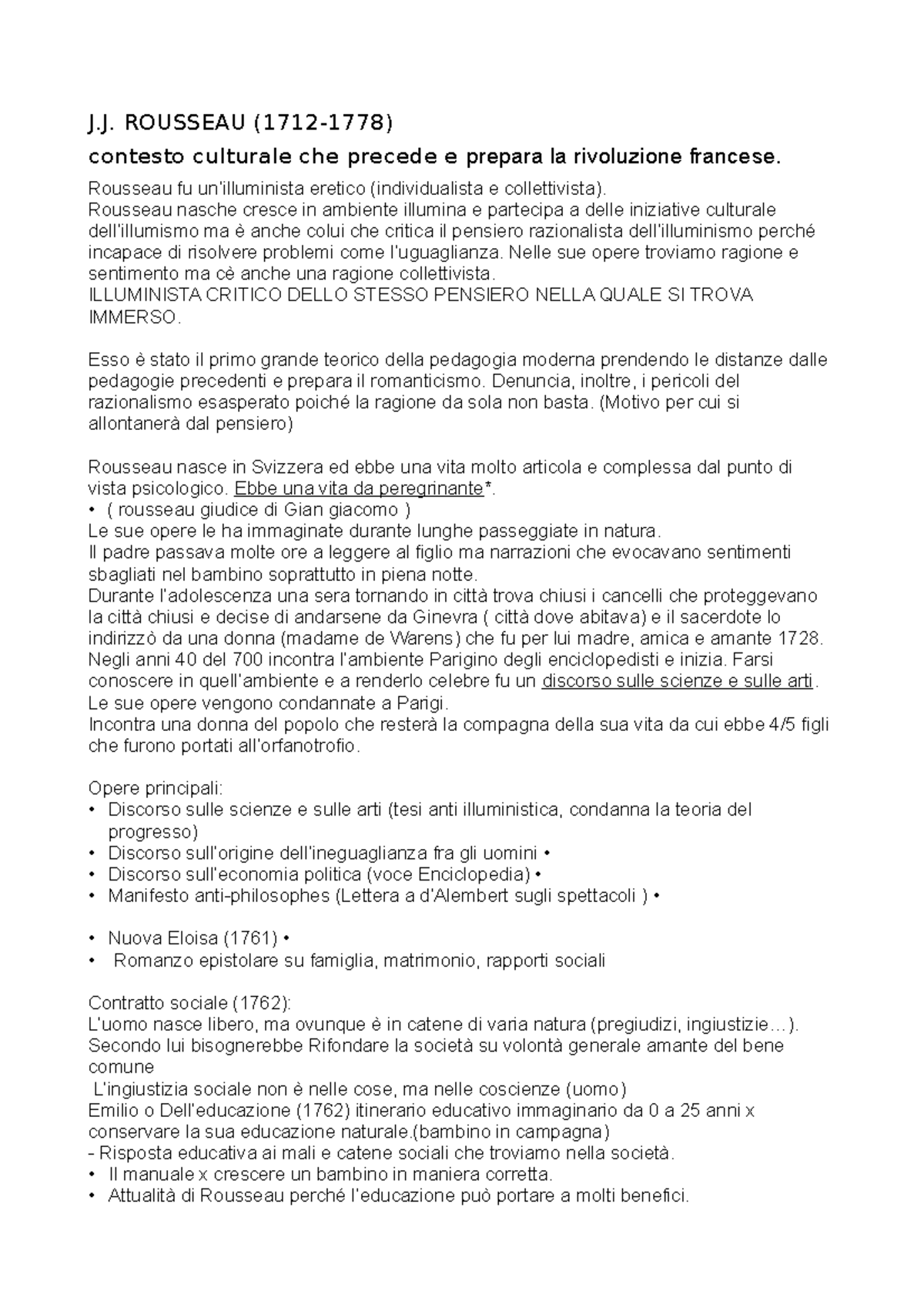 Rousseau - Emilio appunti - J. ROUSSEAU (1712-1778) contesto culturale ...