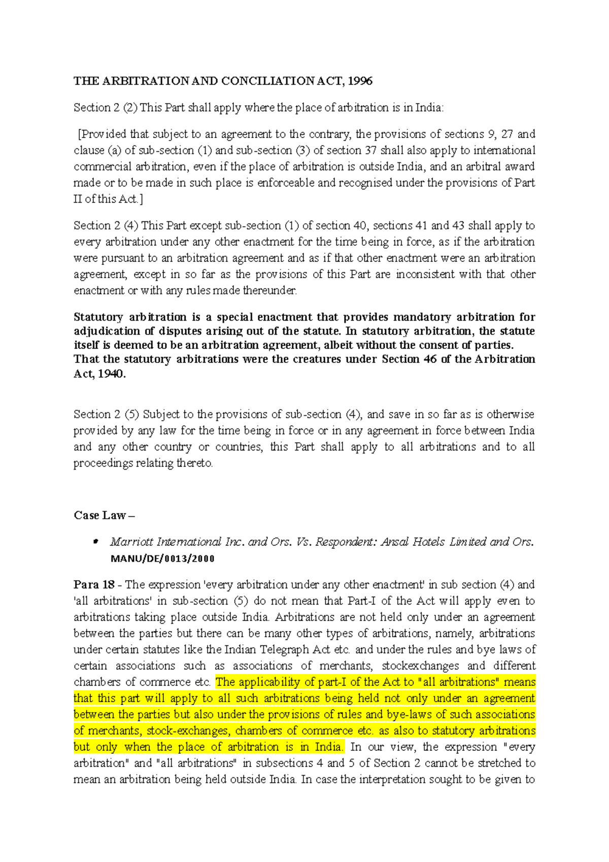 Research Related To The Arbitration And Conciliation Act 1996 The Arbitration And Conciliation