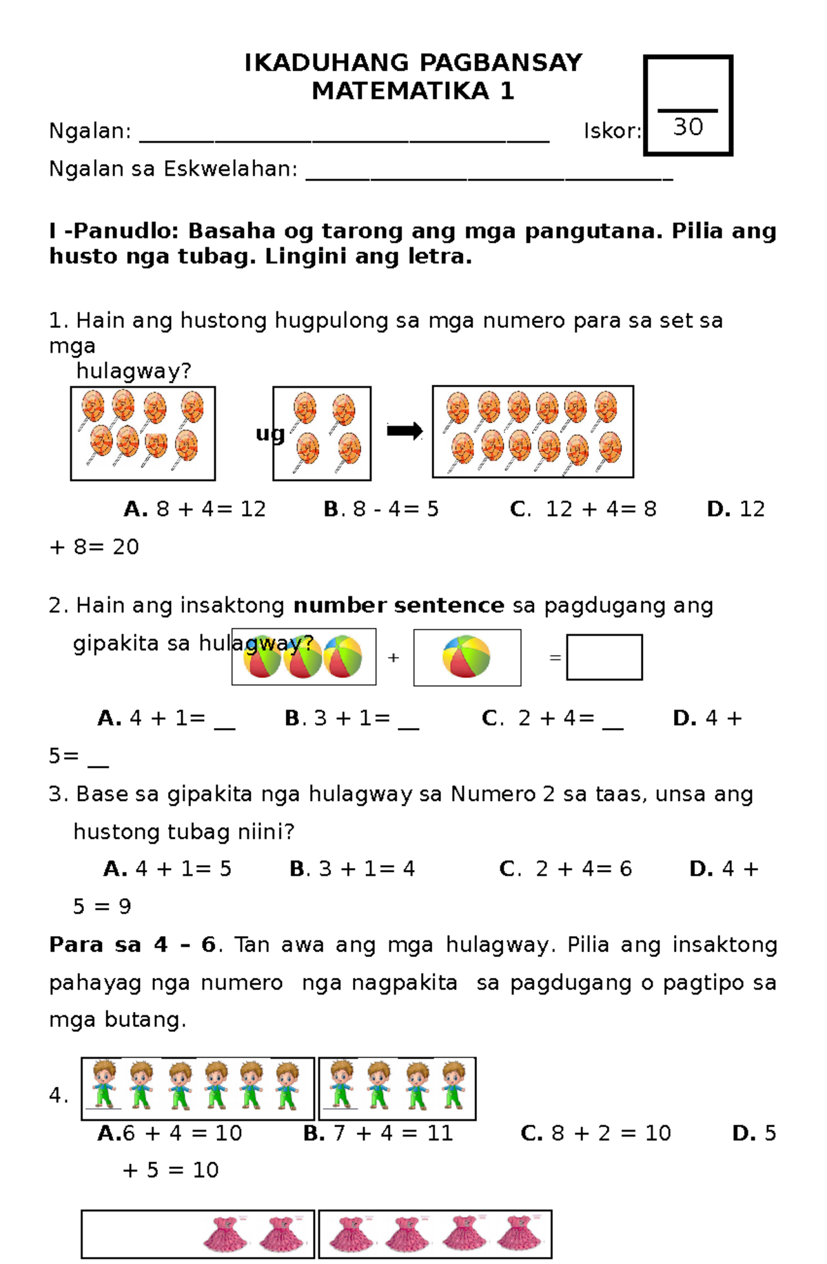 2nd QT in Math I TO LEARN MORE. IKADUHANG PAGBANSAY MATEMATIKA 1