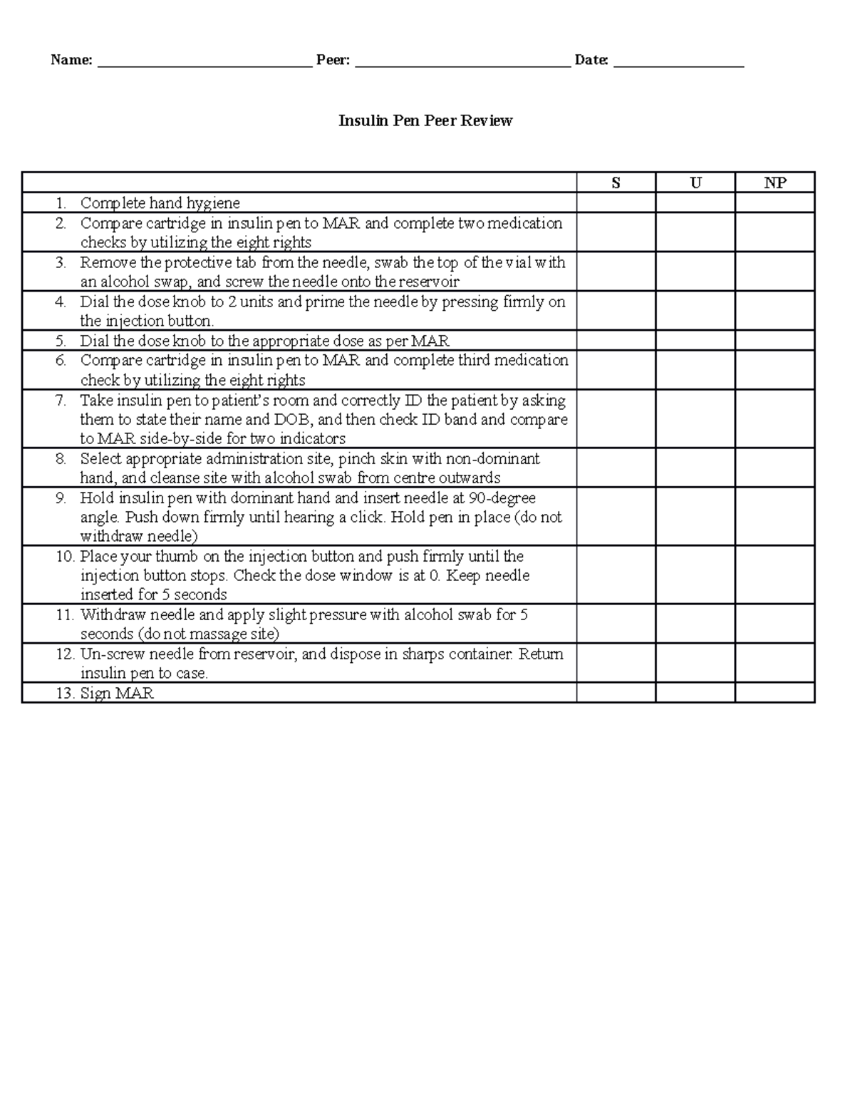 2021Insulin Pen Peer Review - Name: ____________________________ Peer