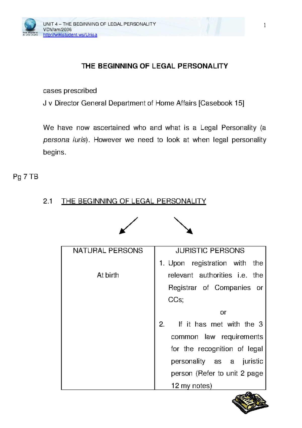 PVL101Q-UNIT2 - Summary Law of Persons - UNIT 4 THE BEGINNING OF LEGAL ...
