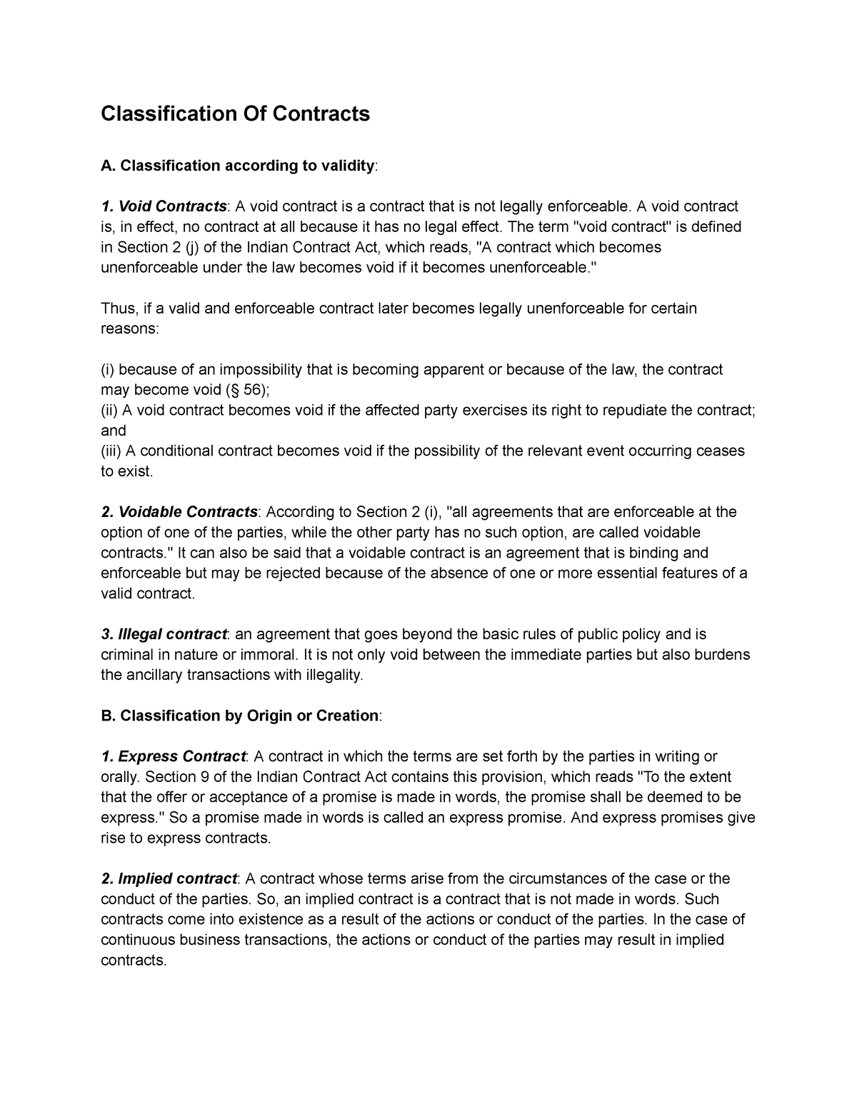 Classification Of Contracts - Classification According To Validity ...