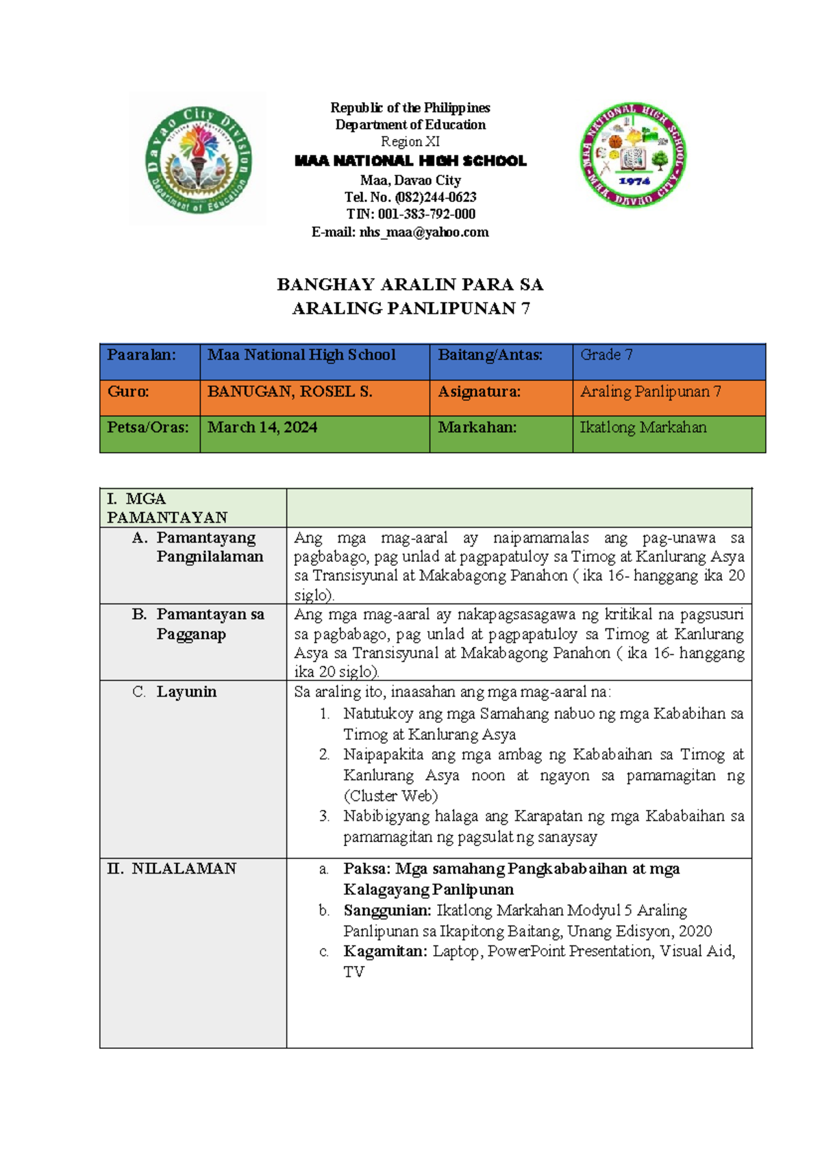 Module 5 Lesson PLAN edited - Republic of the Philippines Department of ...