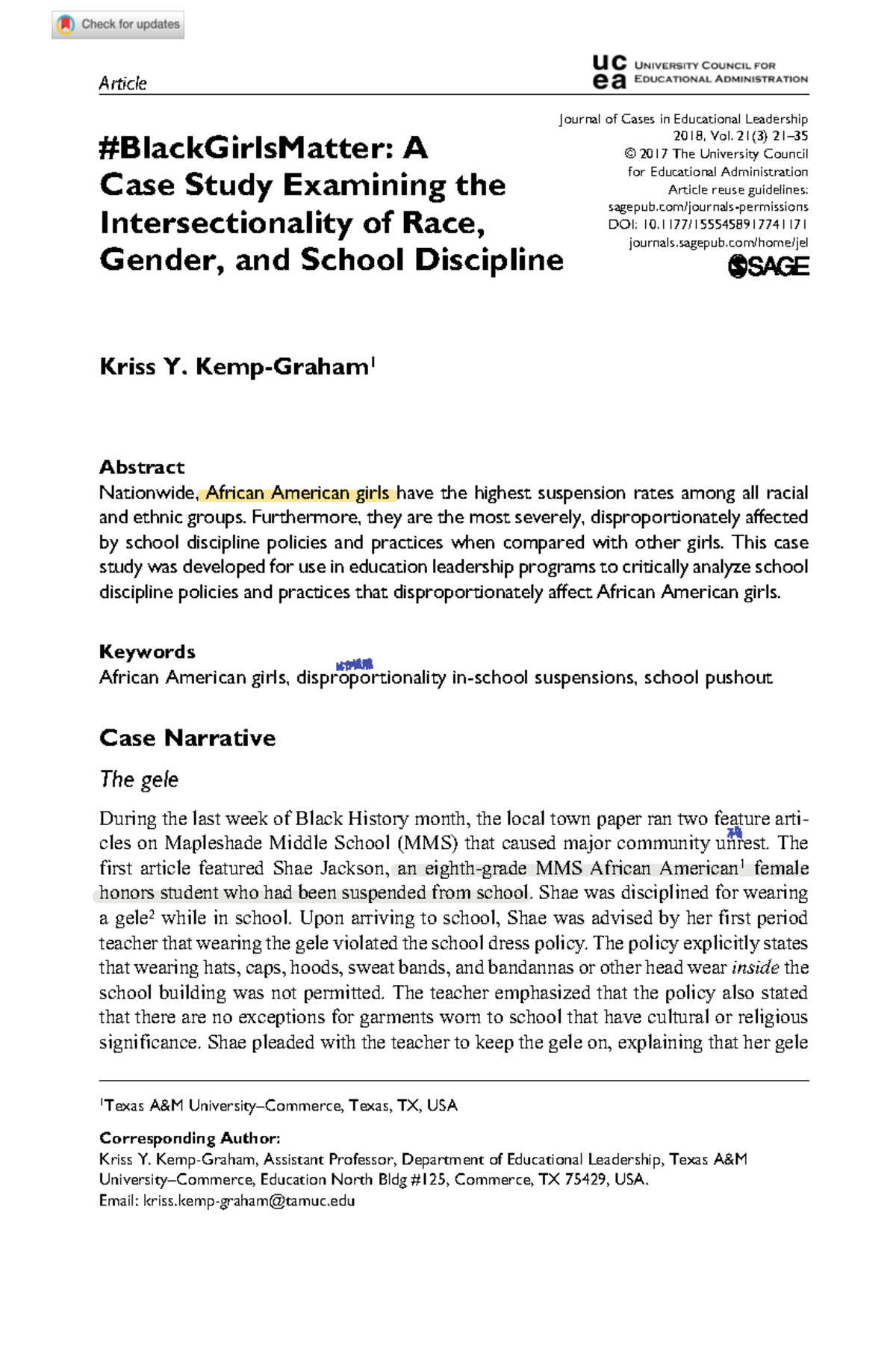 KempeGraham (2018 ) doi/10.1177/ Journal of Cases in Educational