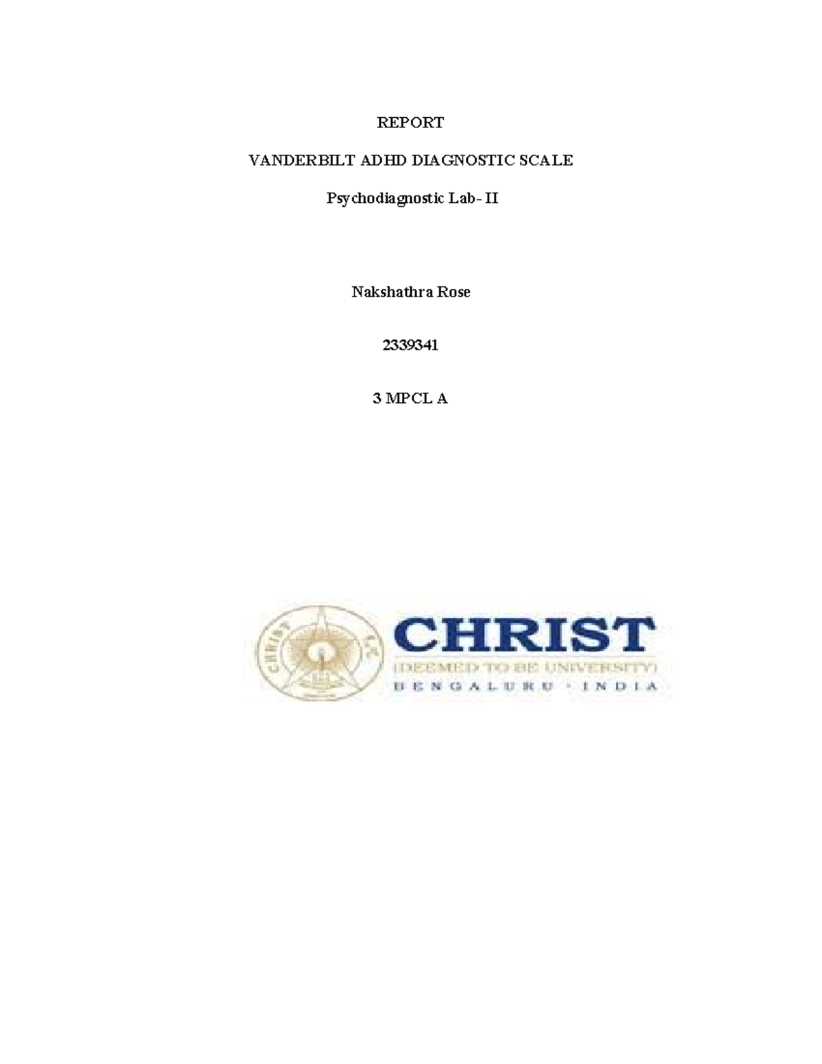 Vanderbilt ADHD Report 3 - REPORT VANDERBILT ADHD DIAGNOSTIC SCALE ...