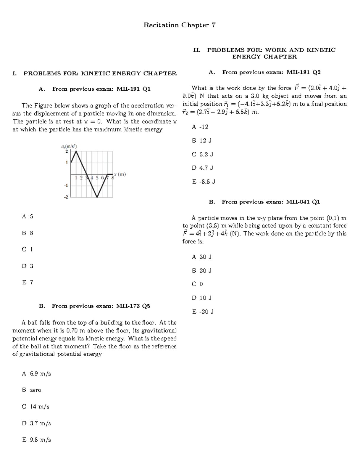 REC7 - Problems on mechanics - Recitation Chapter 7 I. PROBLEMS FOR ...