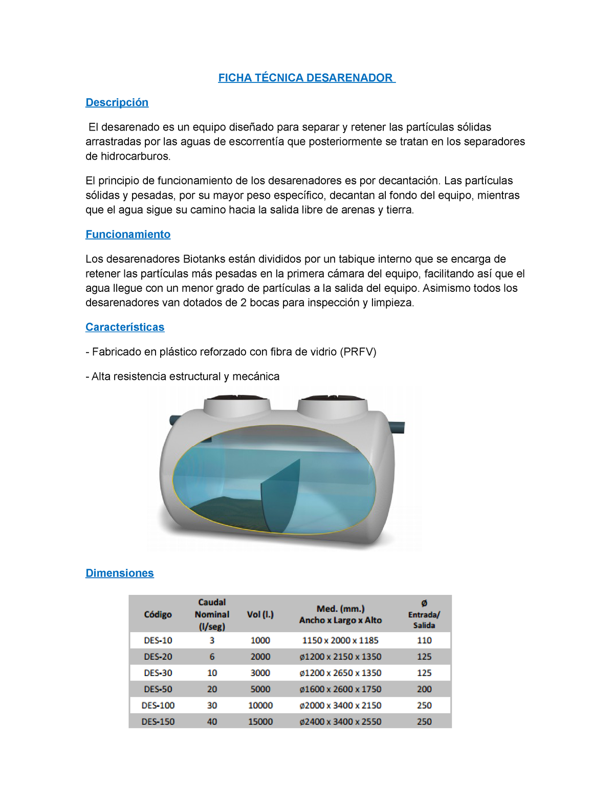 Ficha T Cnica Desarenador Ficha T Cnica Desarenador Descripci N El Desarenado Es Un Equipo