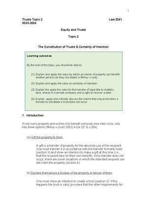 The Constitution of Trusts & Certainty of Intention - Trusts Unit 2 Law ...