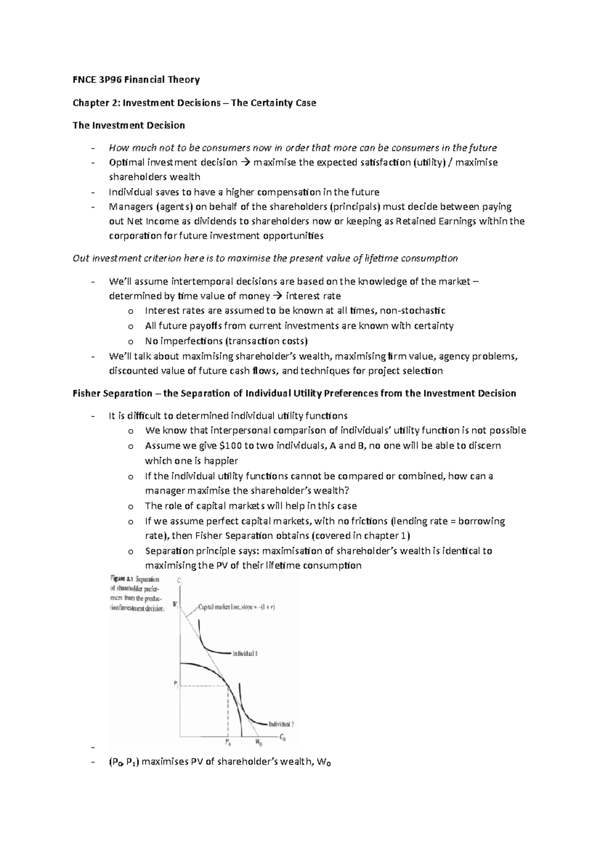 Chapter 2 Investment Decisions FNCE 3P96 Financial Theory Chapter 2