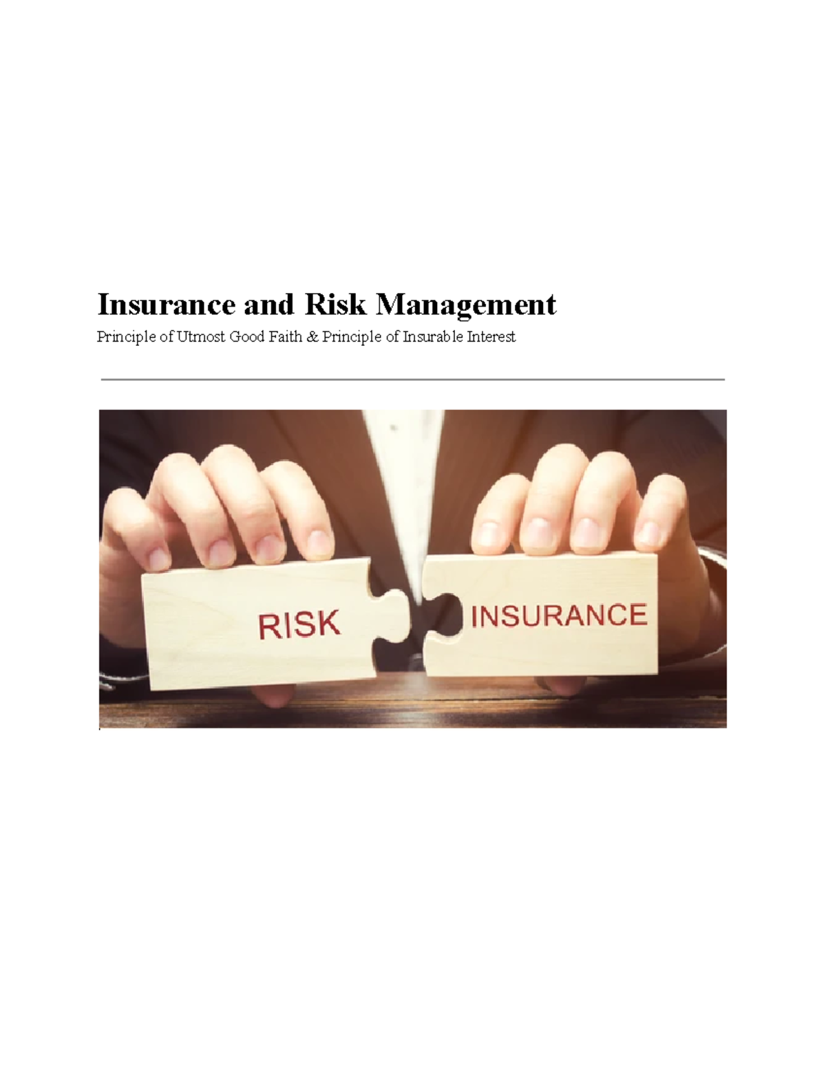 F210 Insurance and Risk Management Insurance and Risk Management