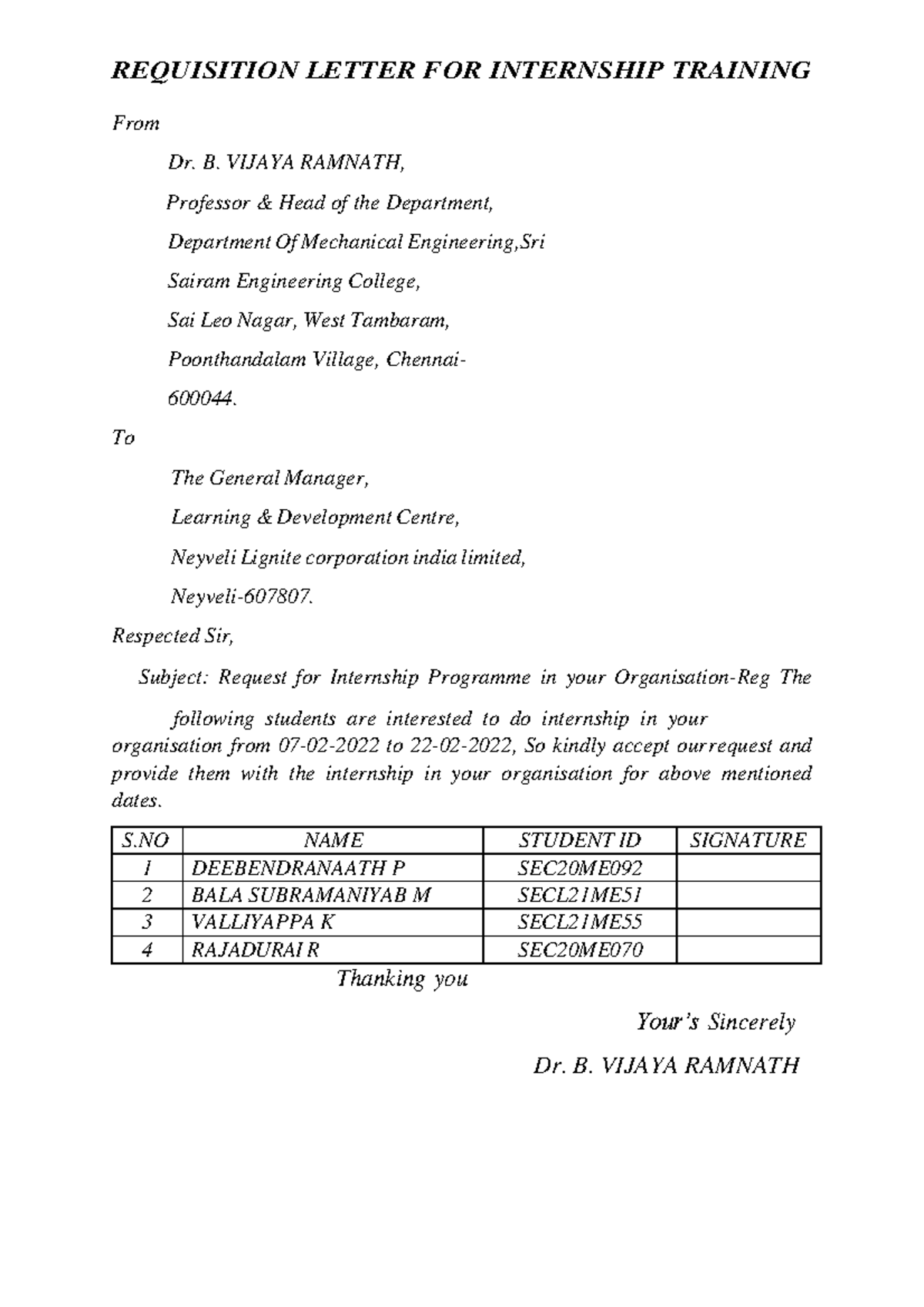 Request letter (1) (1)...... REQUISITION LETTER FOR