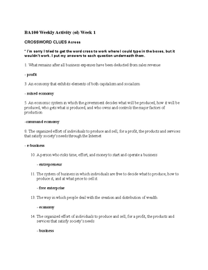Lesson 4 activity - Business assignment - Lesson 4 activity: CROSSWORD ...