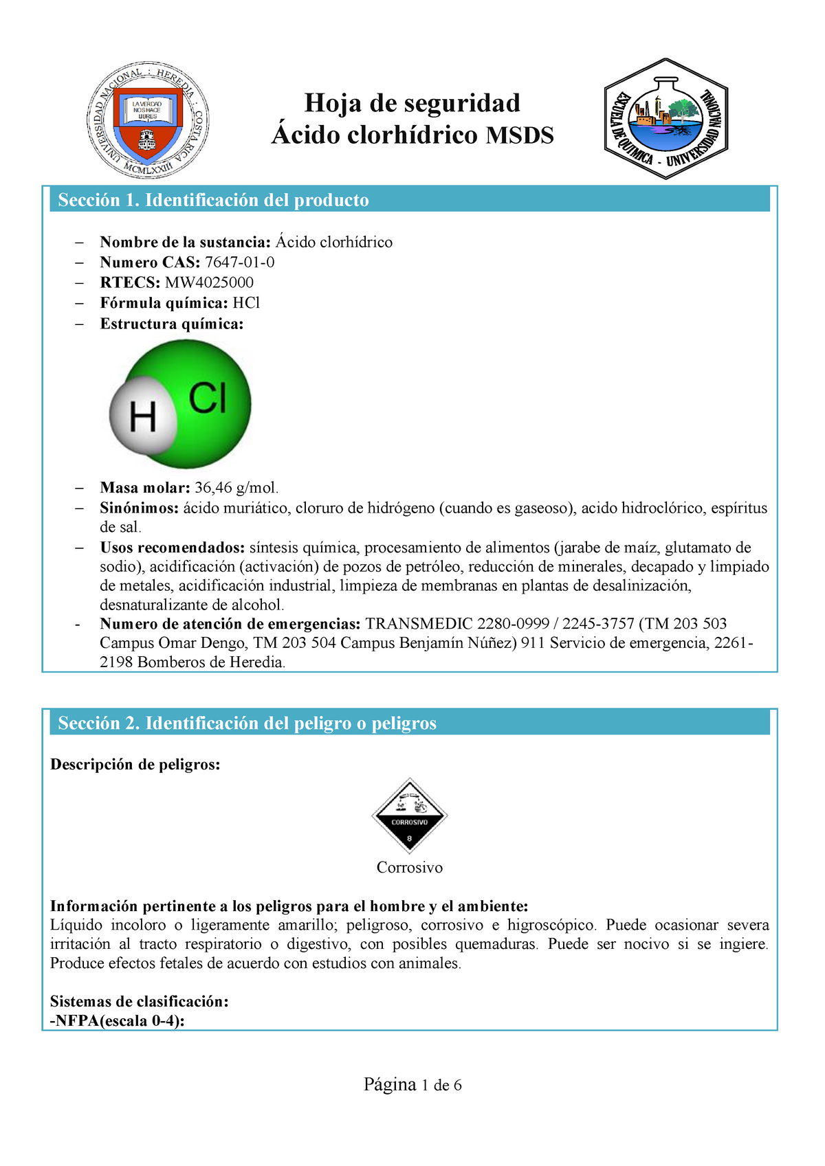 Acido Clorhidrico Hoja De Seguridad Ácido Clorhídrico Msds Sección 1 Identificación 3227