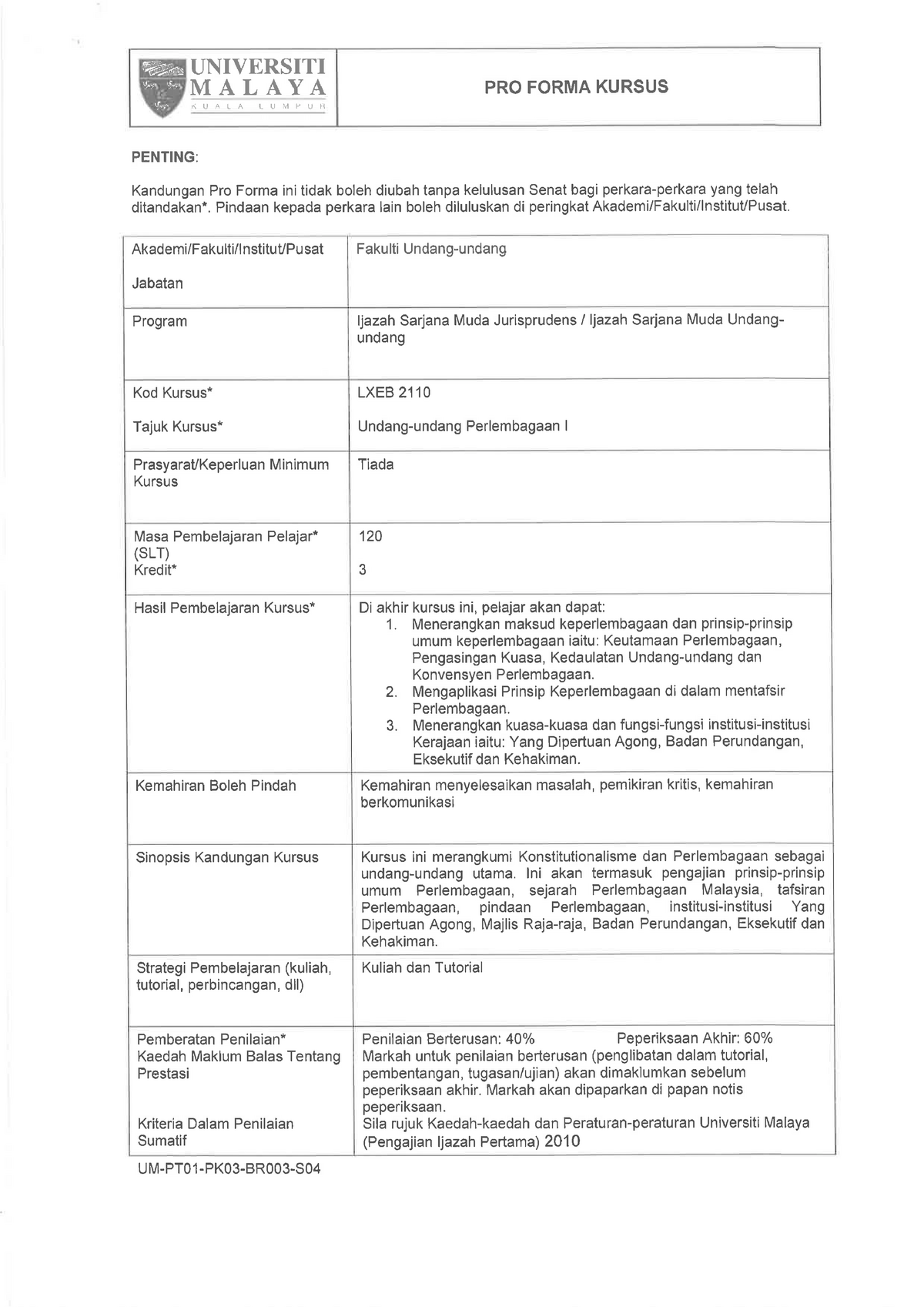 Constitutional LAW I Course Outline 2021 - Constitutional Law I 