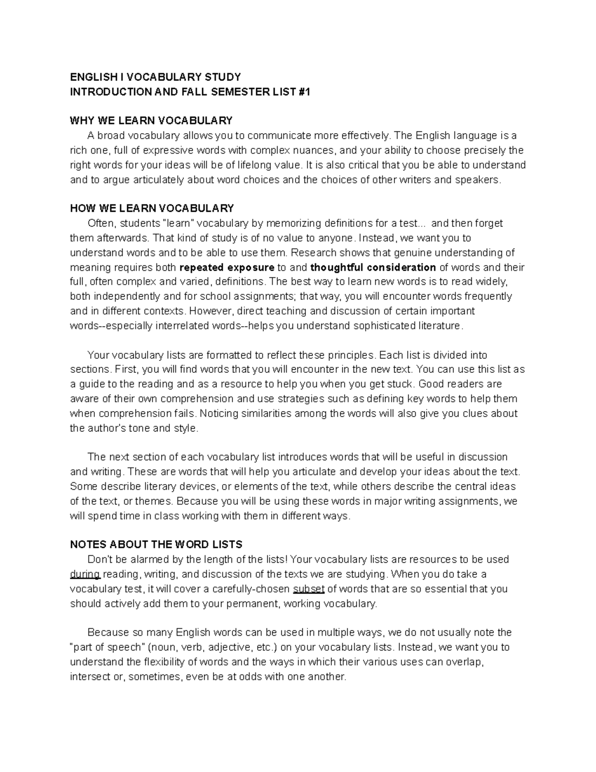 20222023 Vocab Study Posted TO Canvas ENGLISH I VOCABULARY STUDY