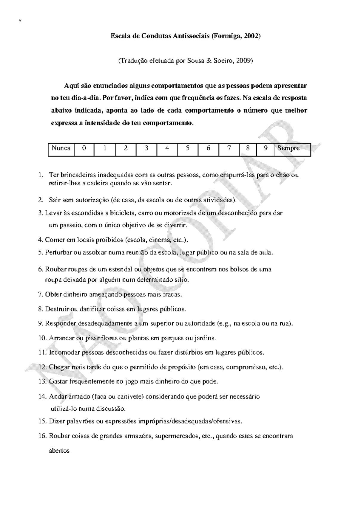 Escala de condutas antissociais - « Escala de Condutas Antissociais ...