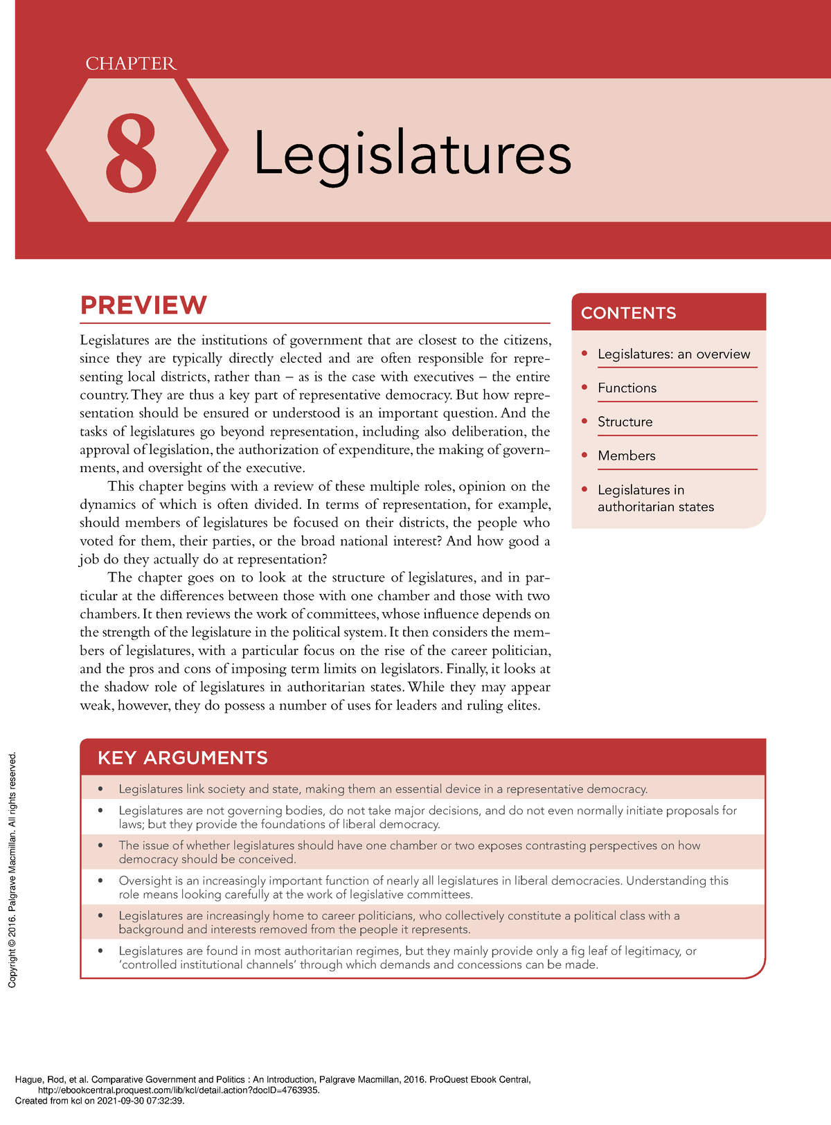 Comparative Government And Politics An Introductio... - (8 Legislatures ...