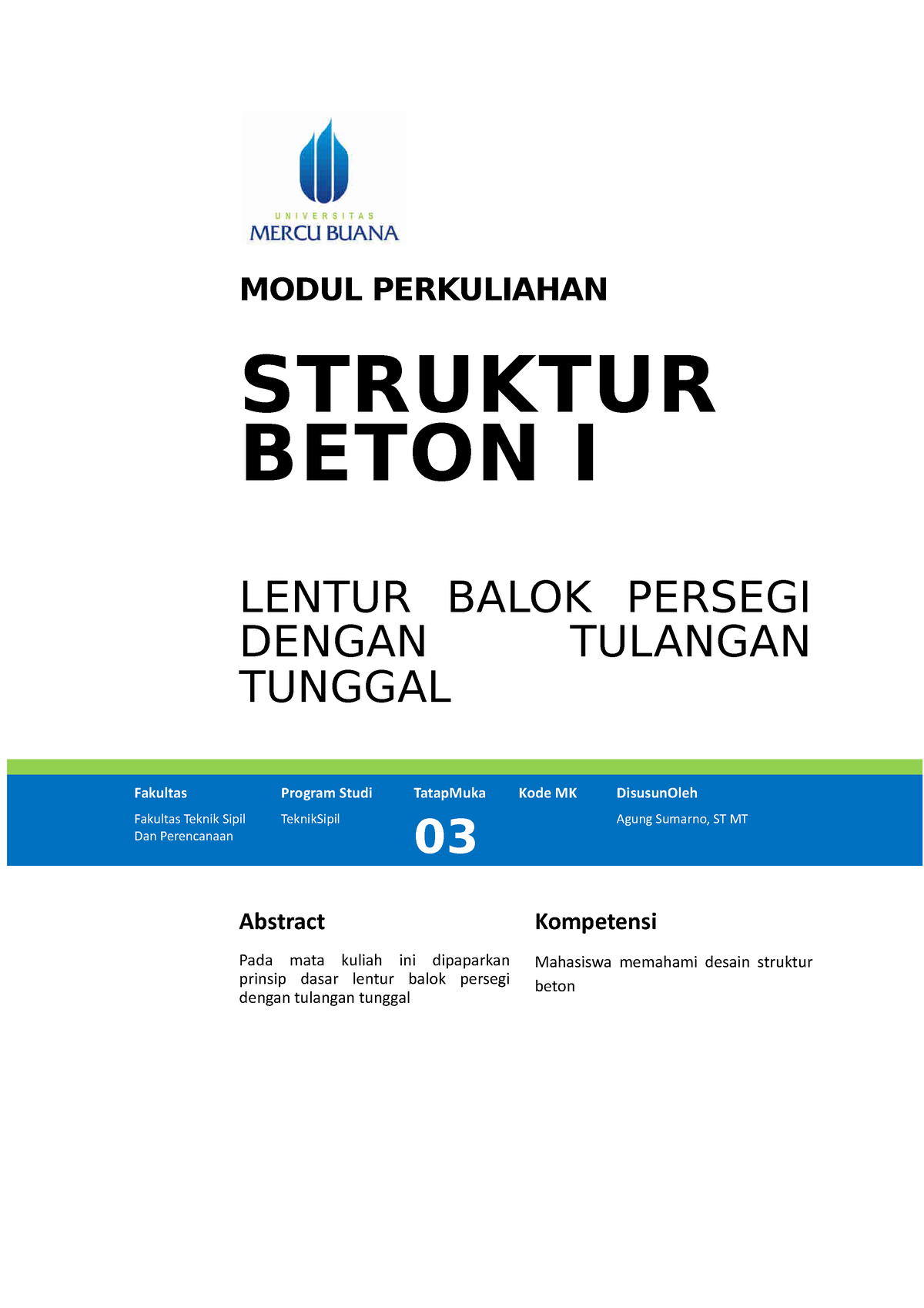 Struktur Beton 1-POST 1 - MODUL PERKULIAHAN STRUKTUR BETON I LENTUR ...