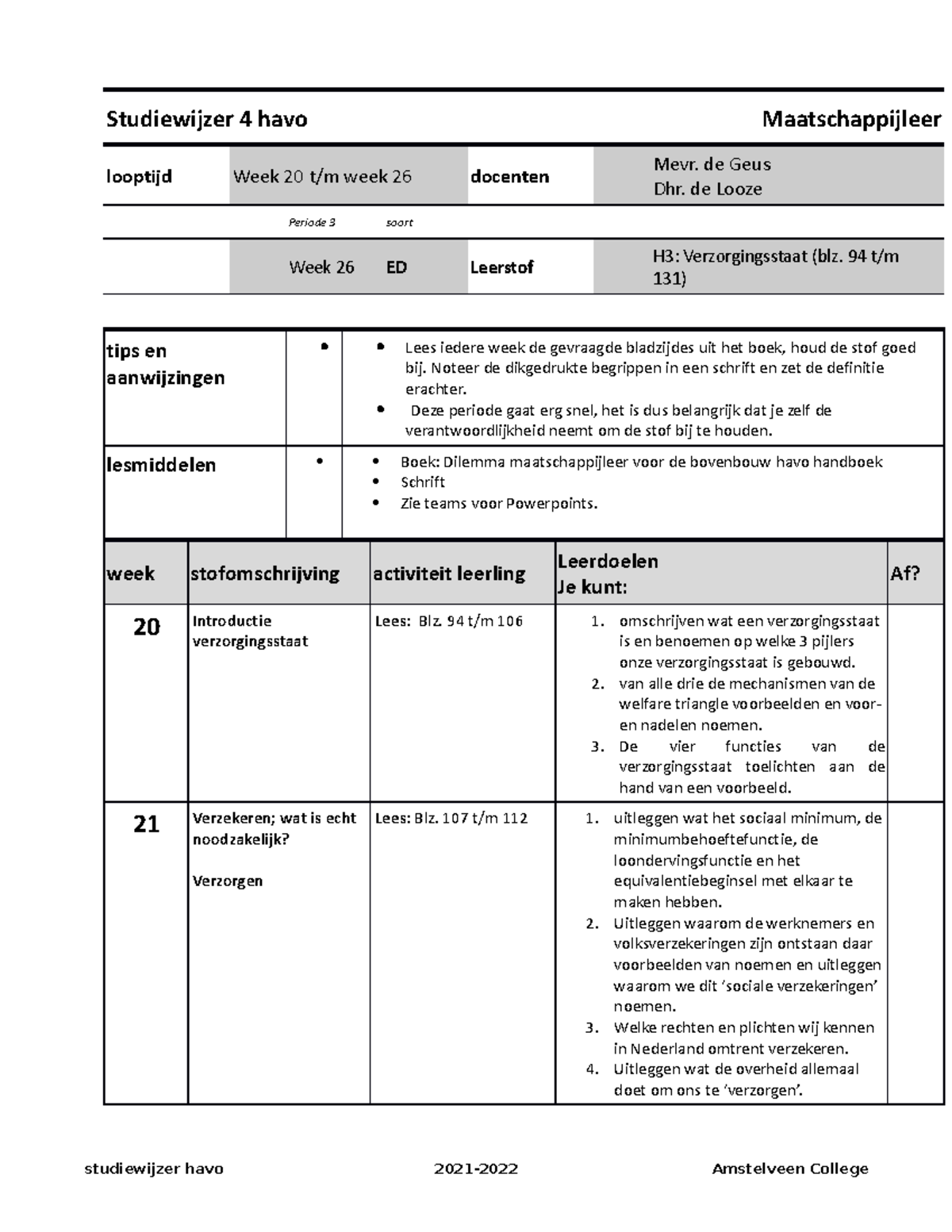 Studiewijzer-Havo-Maatschappijleer-periode-4-verzorgingsstaat ...