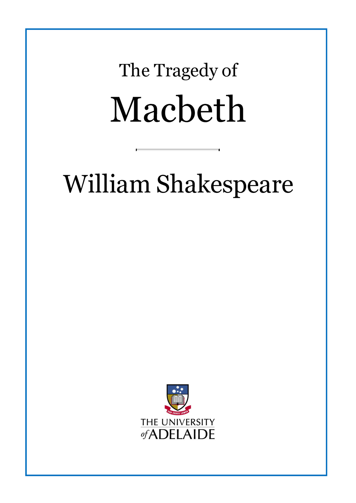 Macbeth- William Shakespeare- Open Rights Library - The Tragedy of ...