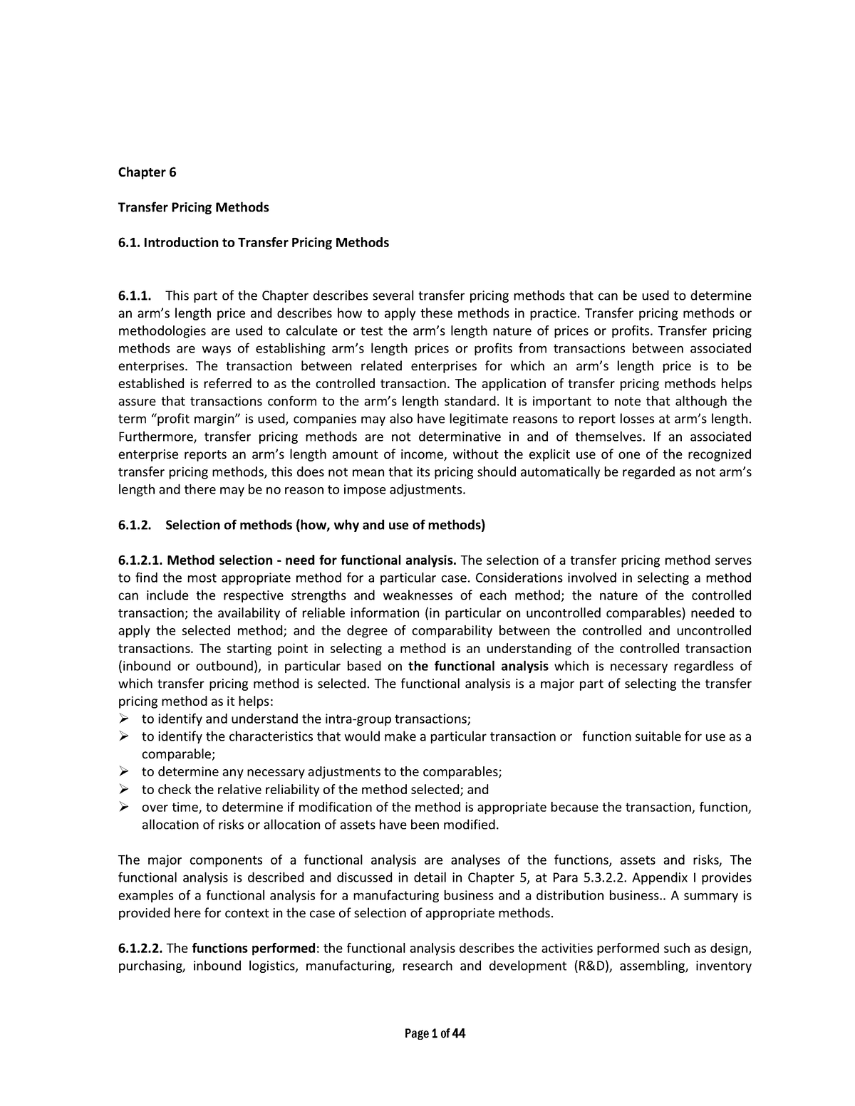 Chap6 TP Methods - Study - **Chapter 6 ** Transfer Pricing Methods 6 ...