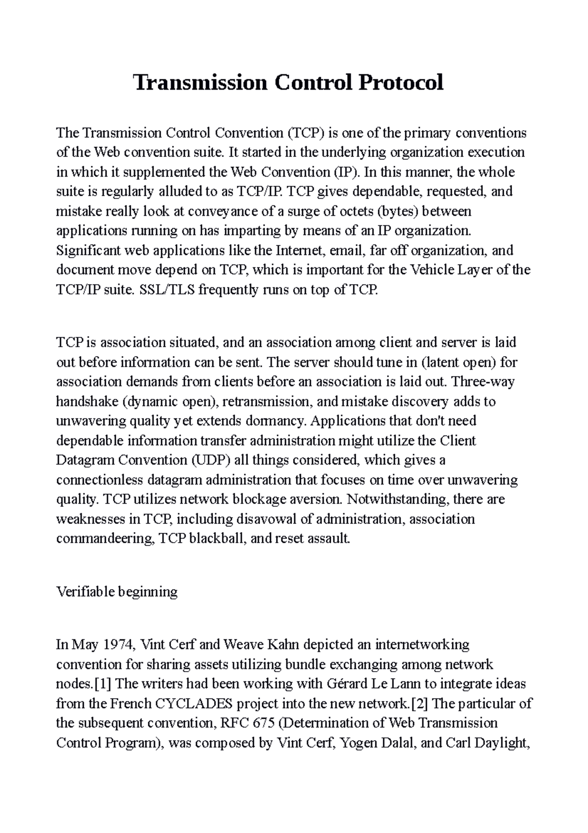 Transmission Control Protocol - It started in the underlying ...
