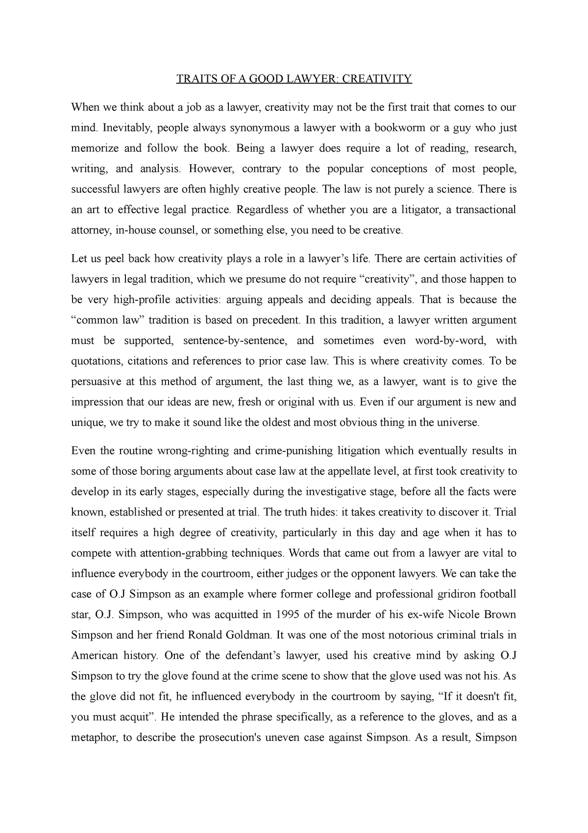 essay about lawyer job
