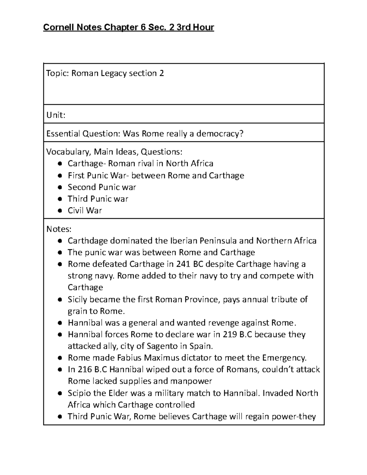 Cornell Notes Chapter 6 Sec. 2 3rd Hour - Cornell Notes Chapter 6 Sec ...