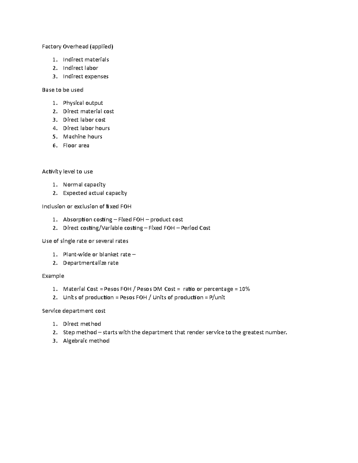 Factory Overhead - Algebraic method Example: K company’s factory is ...