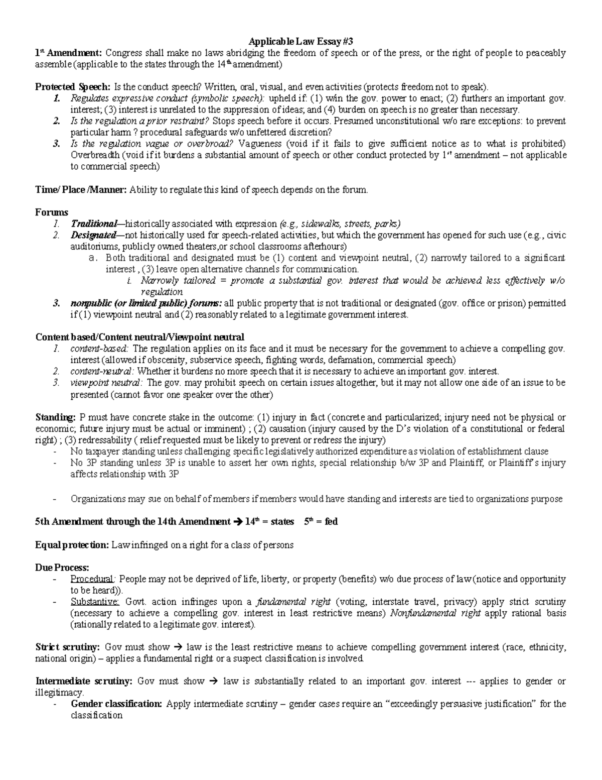 Applicable LAW Essay 3 Applicable Law Essay 1 st Amendment