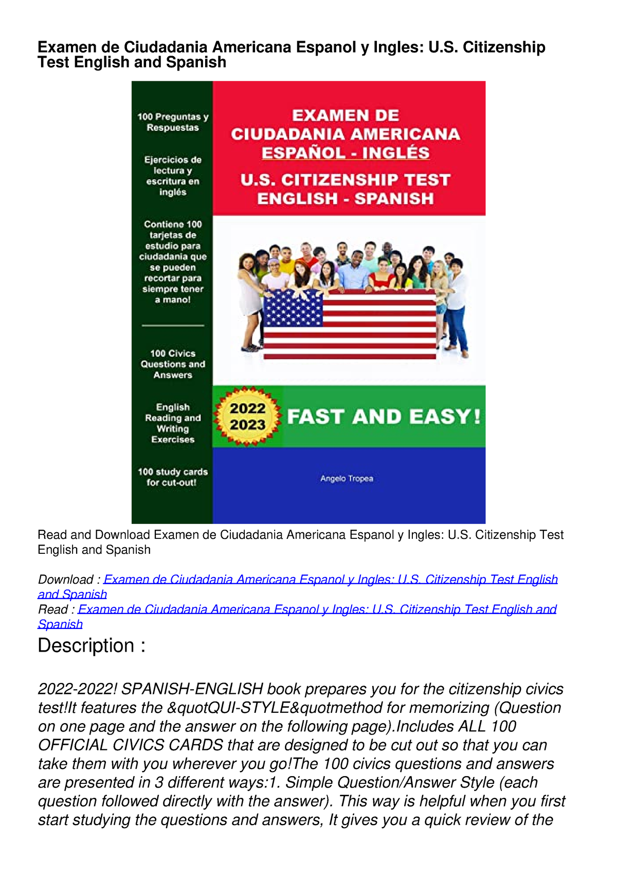 [PDF READ ONLINE] Examen de Ciudadania Americana Espanol y Ingles U.S